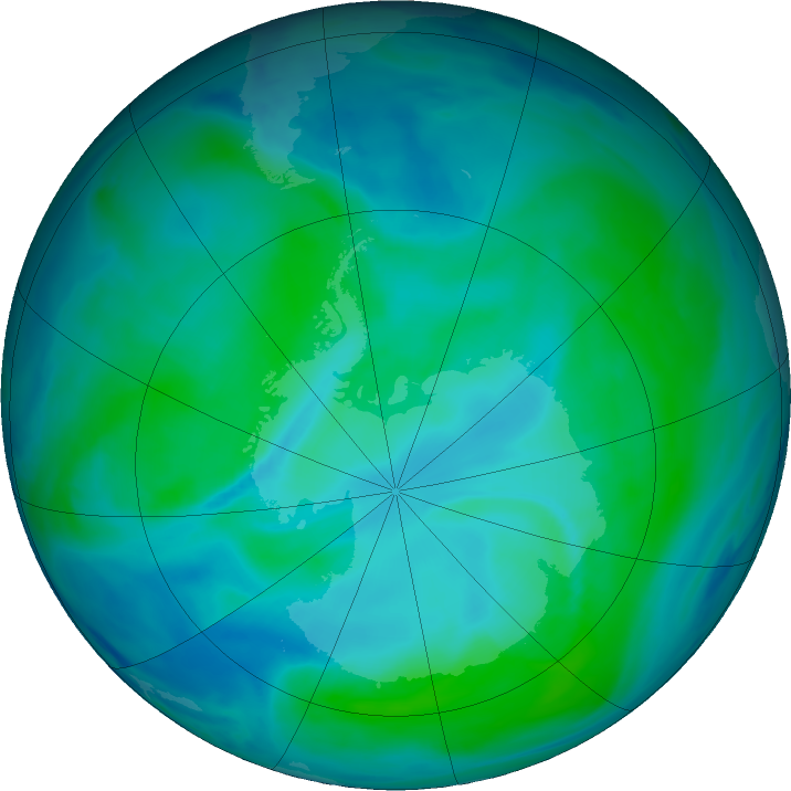 Antarctic ozone map for 09 January 2023